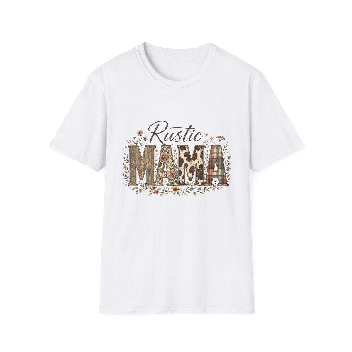 Rustic MAMA T-Shirt | Floral Cowhide Plaid Farmhouse Design