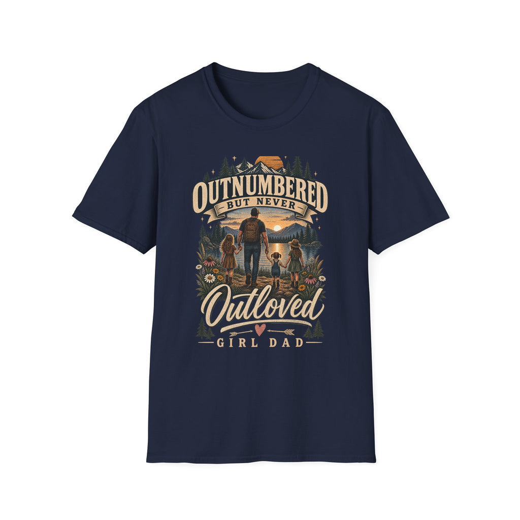 Outnumbered But Never Outloved T-Shirt | Father Daughter Camping Design