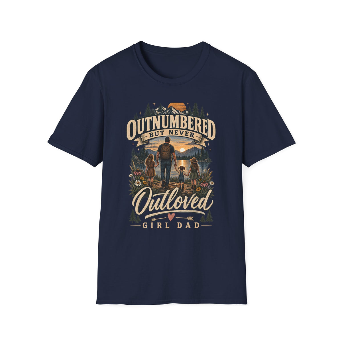 Outnumbered But Never Outloved T-Shirt | Father Daughter Camping Design