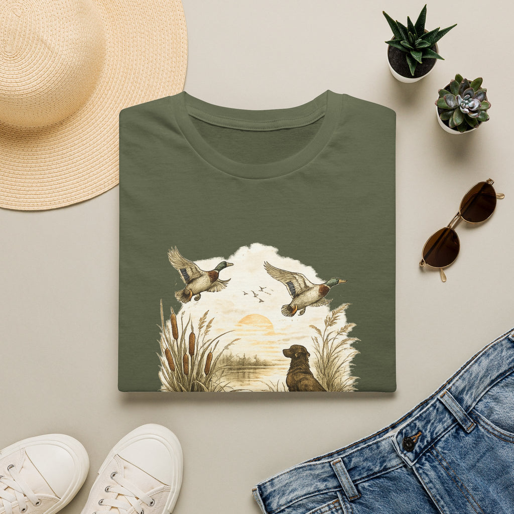 Duck Hunting Mama T-Shirt | Labrador Retriever, Flying Mallards, Rustic Outdoors