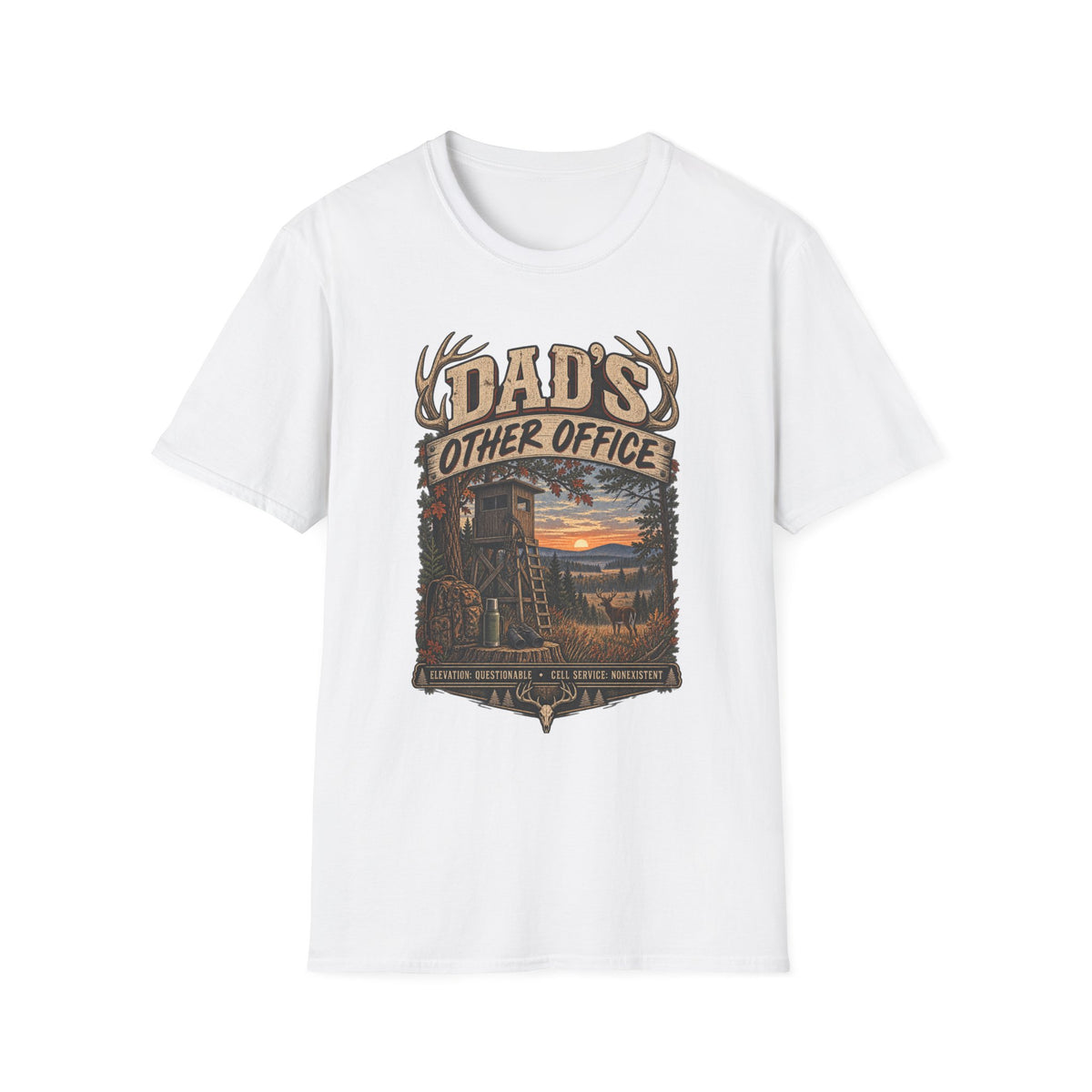 Dad's Other Office T-Shirt | Hunting Cabin Antlers Sunset