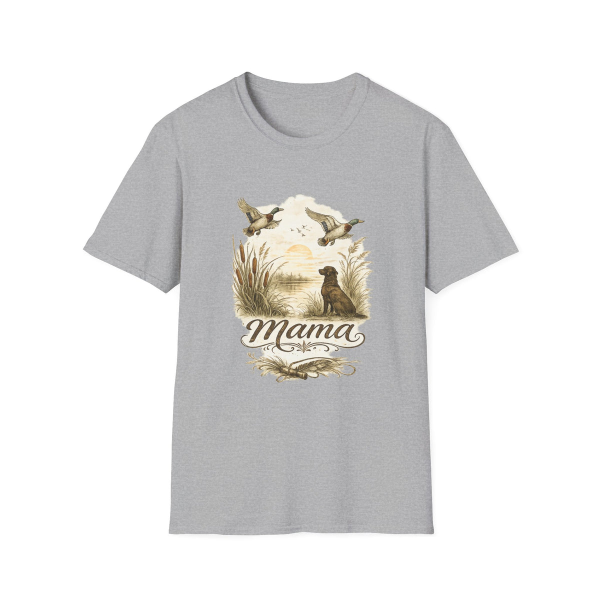 Duck Hunting Mama T-Shirt | Labrador Retriever, Flying Mallards, Rustic Outdoors