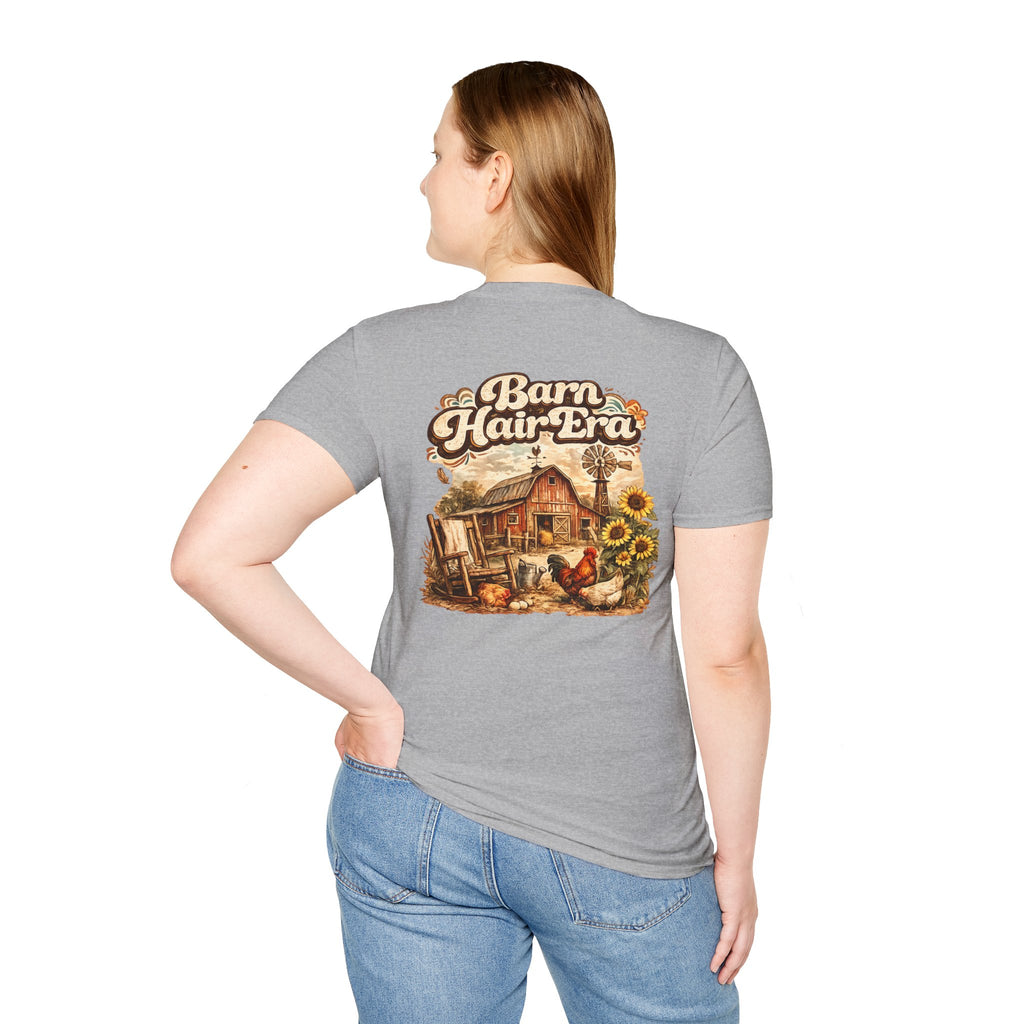 Barn Hair Co. rooster and sunflowers T-Shirt | Farm rustic logo tee