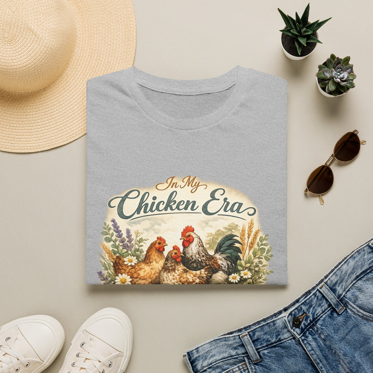 In My Chicken Era T-Shirt | Vintage Farmhouse Hen Rooster Floral Design