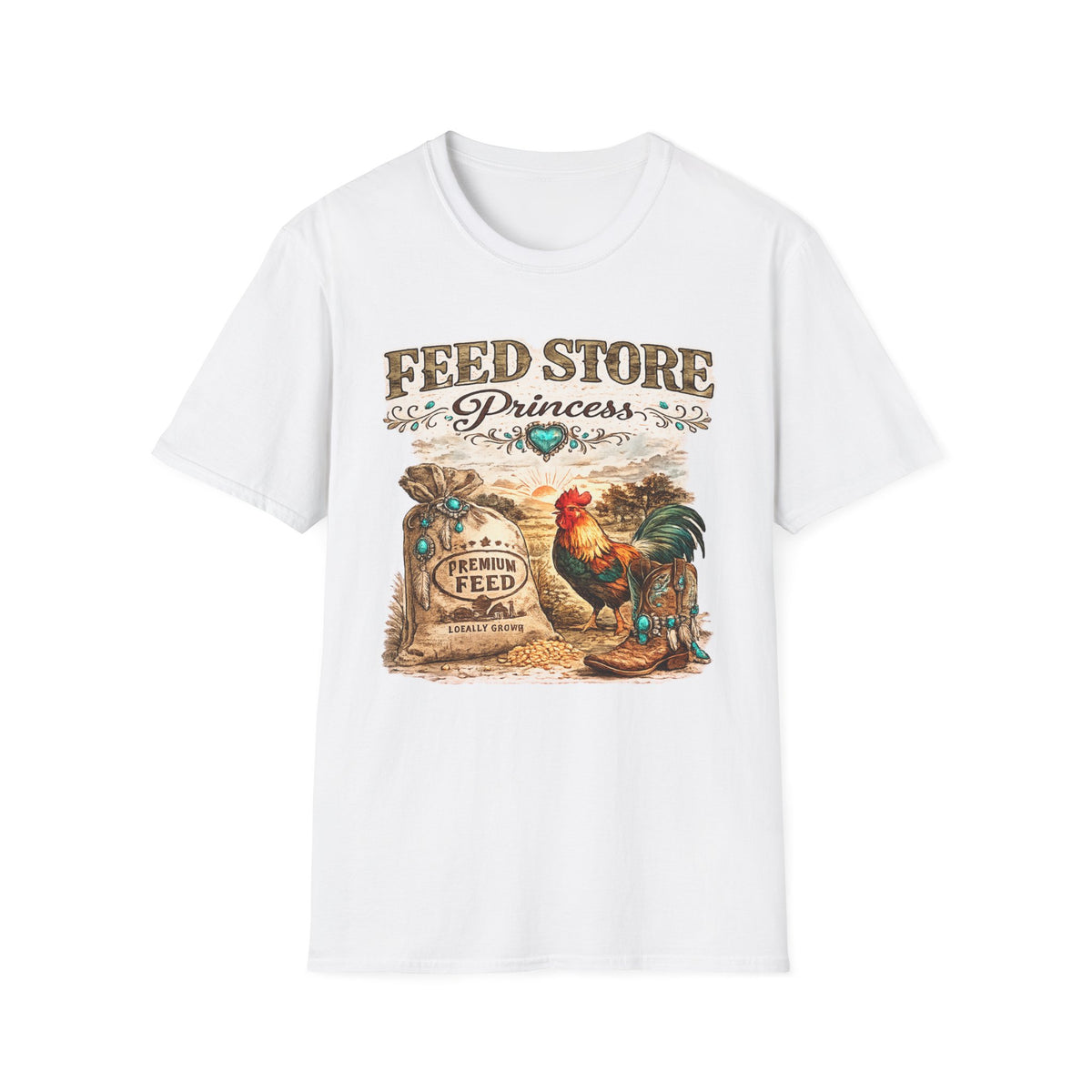 Feed Store Princess T-Shirt | Rooster Chicken Farm Vintage Sign