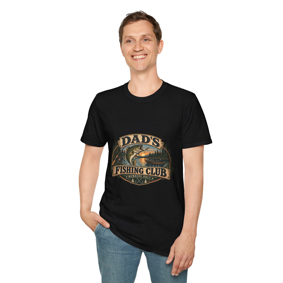 Dad's Fishing Club T-Shirt | Vintage Fish Sunset Outdoor Angler Design