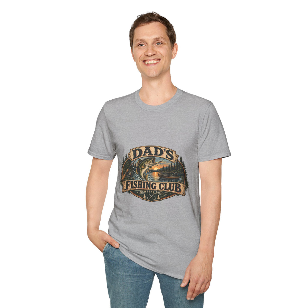 Dad's Fishing Club T-Shirt | Vintage Fish Sunset Outdoor Angler Design