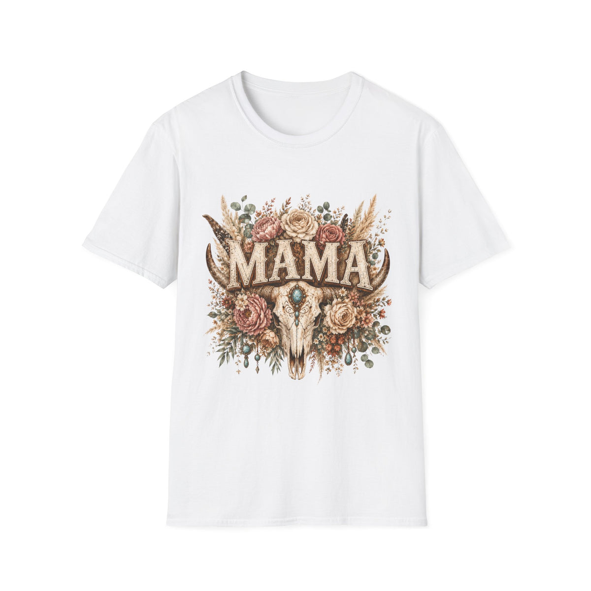 Mama floral cow skull T-Shirt | Boho country mom tee