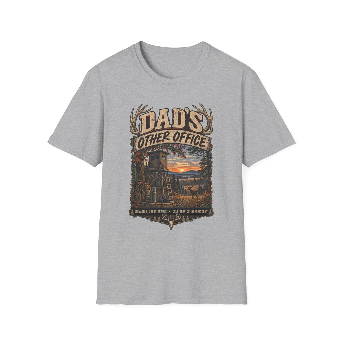 Dad's Other Office T-Shirt | Hunting Cabin Antlers Sunset
