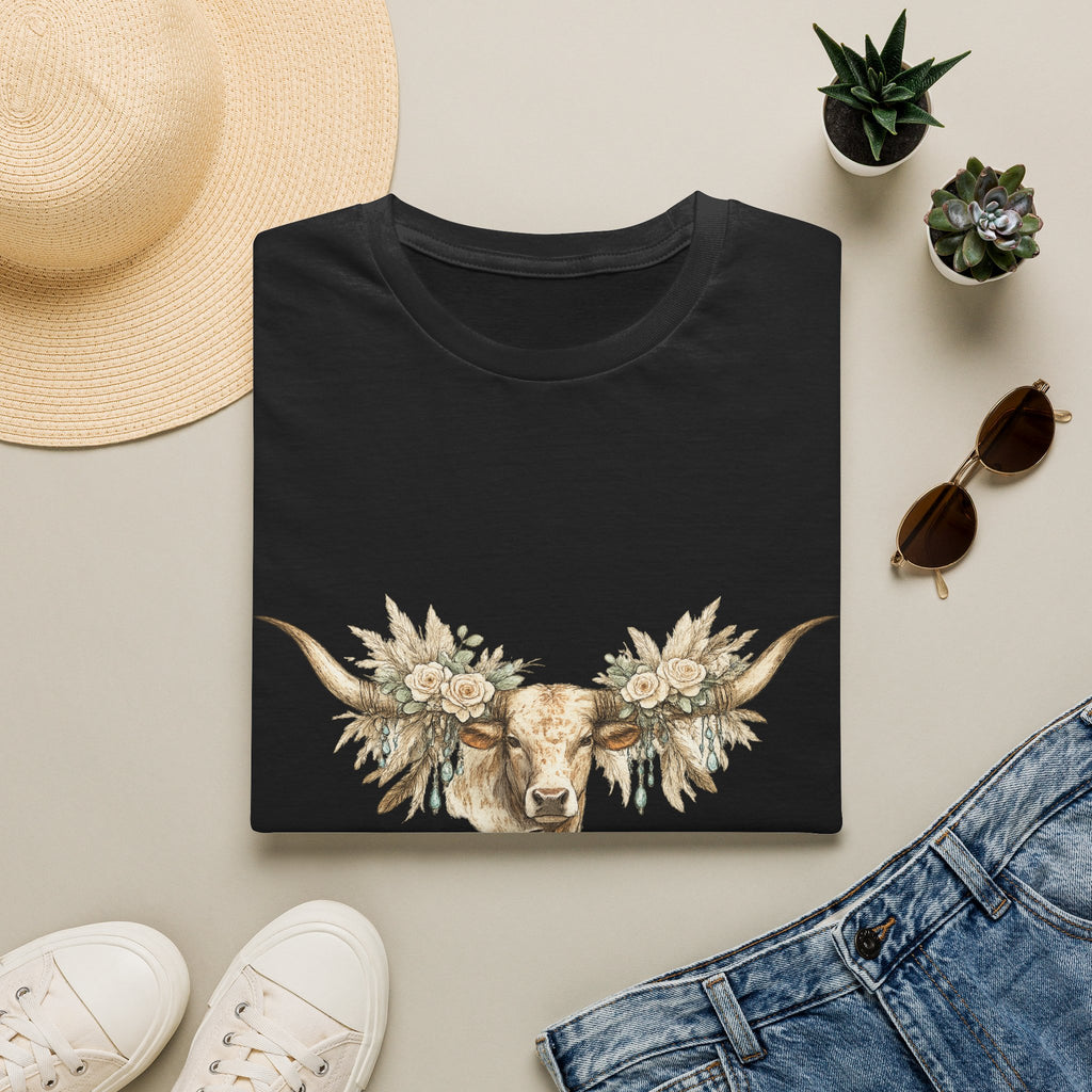 Floral Longhorn Mama T-Shirt | Cow Skull Boho Graphic Tee