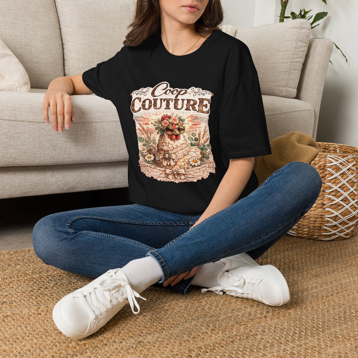 Coop Couture Chicken Floral Graphic T-Shirt | Farmhouse Vintage Style
