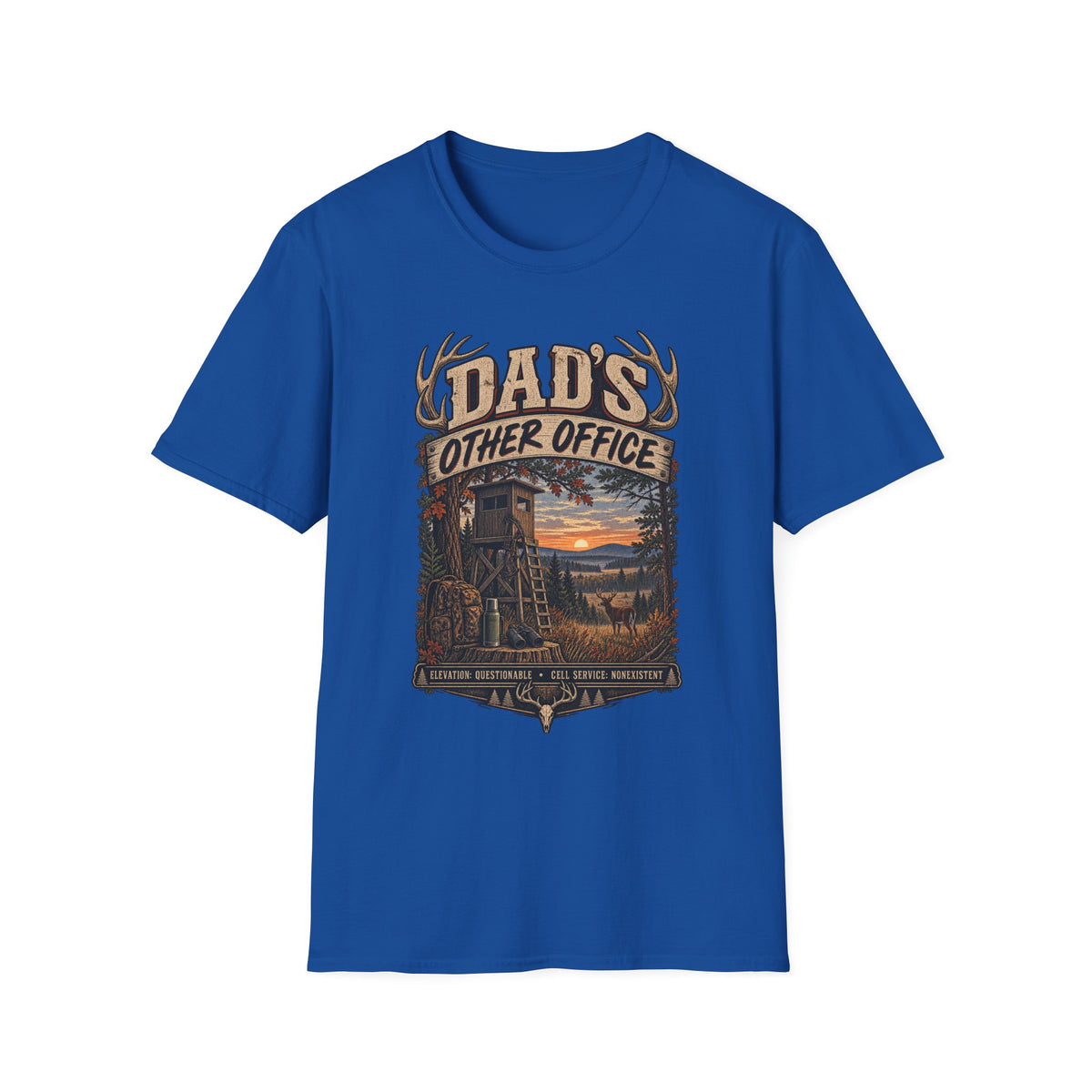 Dad's Other Office T-Shirt | Hunting Cabin Antlers Sunset