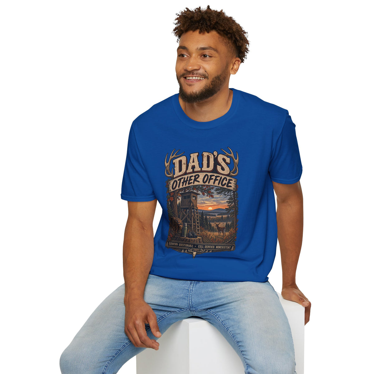 Dad's Other Office T-Shirt | Hunting Cabin Antlers Sunset