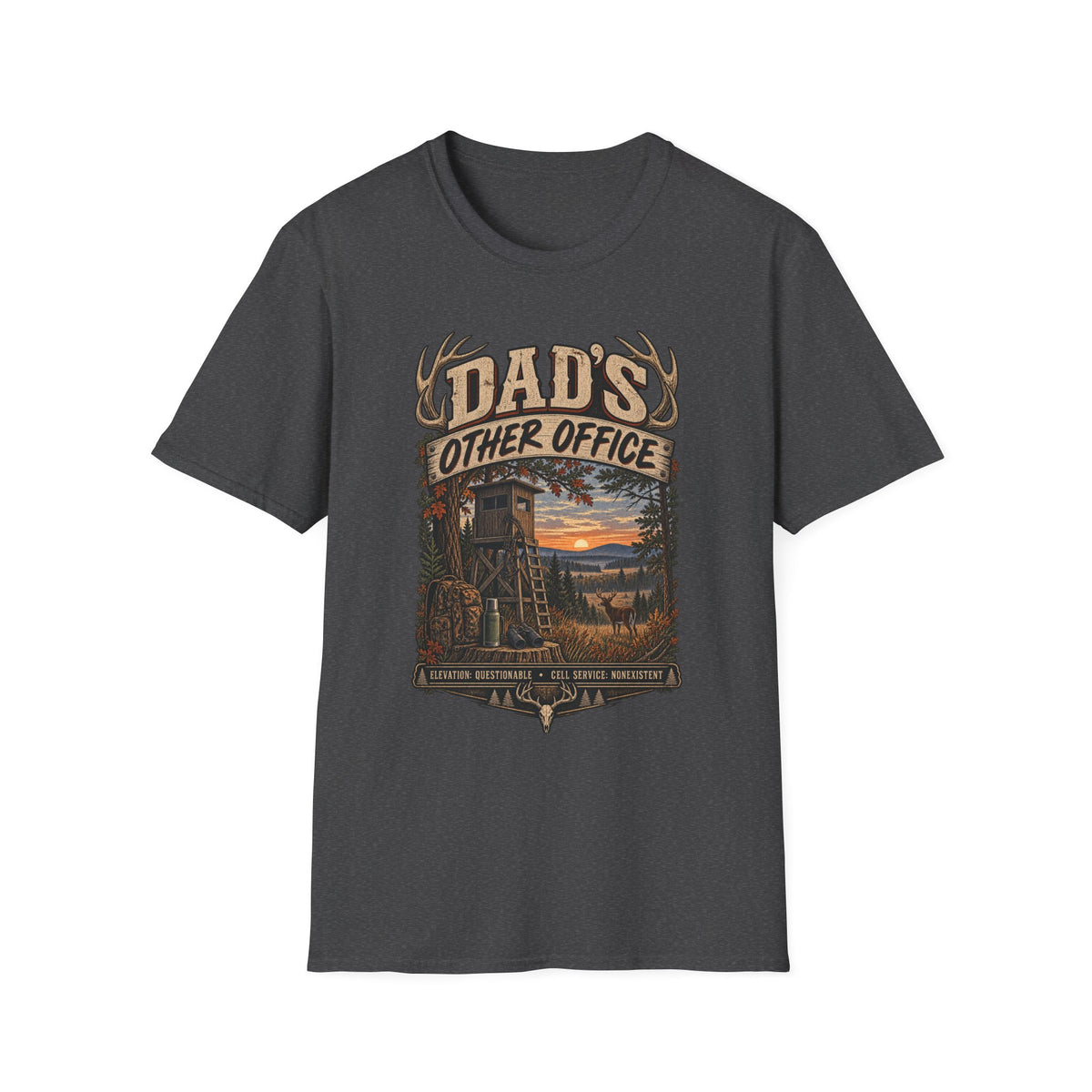 Dad's Other Office T-Shirt | Hunting Cabin Antlers Sunset