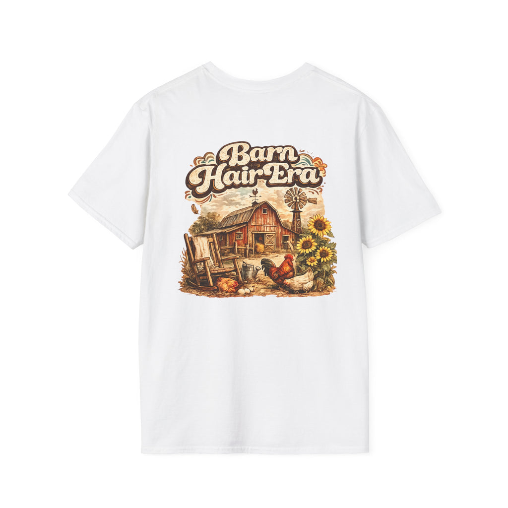 Barn Hair Co. rooster and sunflowers T-Shirt | Farm rustic logo tee