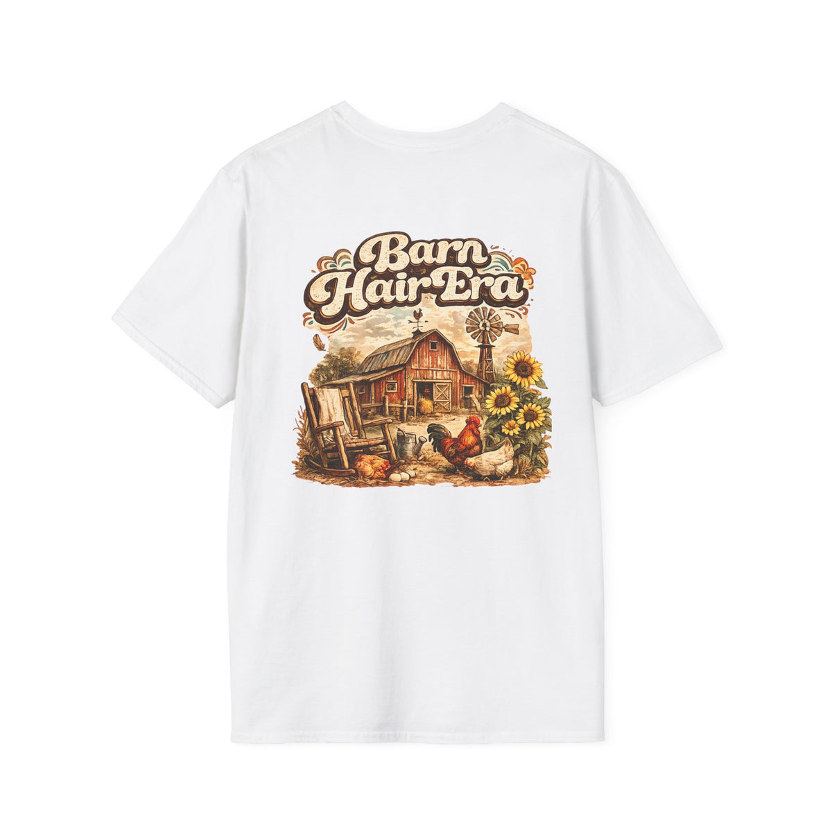 Barn Hair Co. rooster and sunflowers T-Shirt | Farm rustic logo tee
