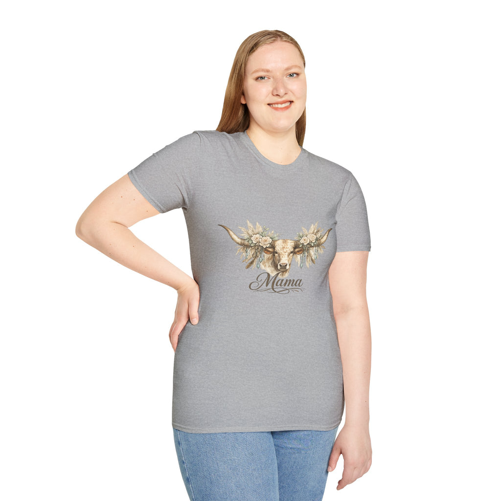 Floral Longhorn Mama T-Shirt | Cow Skull Boho Graphic Tee