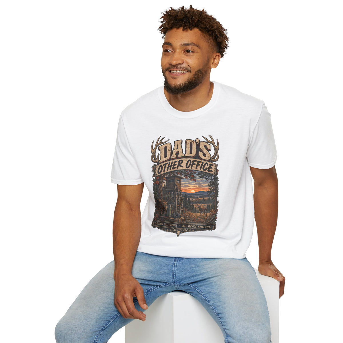 Dad's Other Office T-Shirt | Hunting Cabin Antlers Sunset
