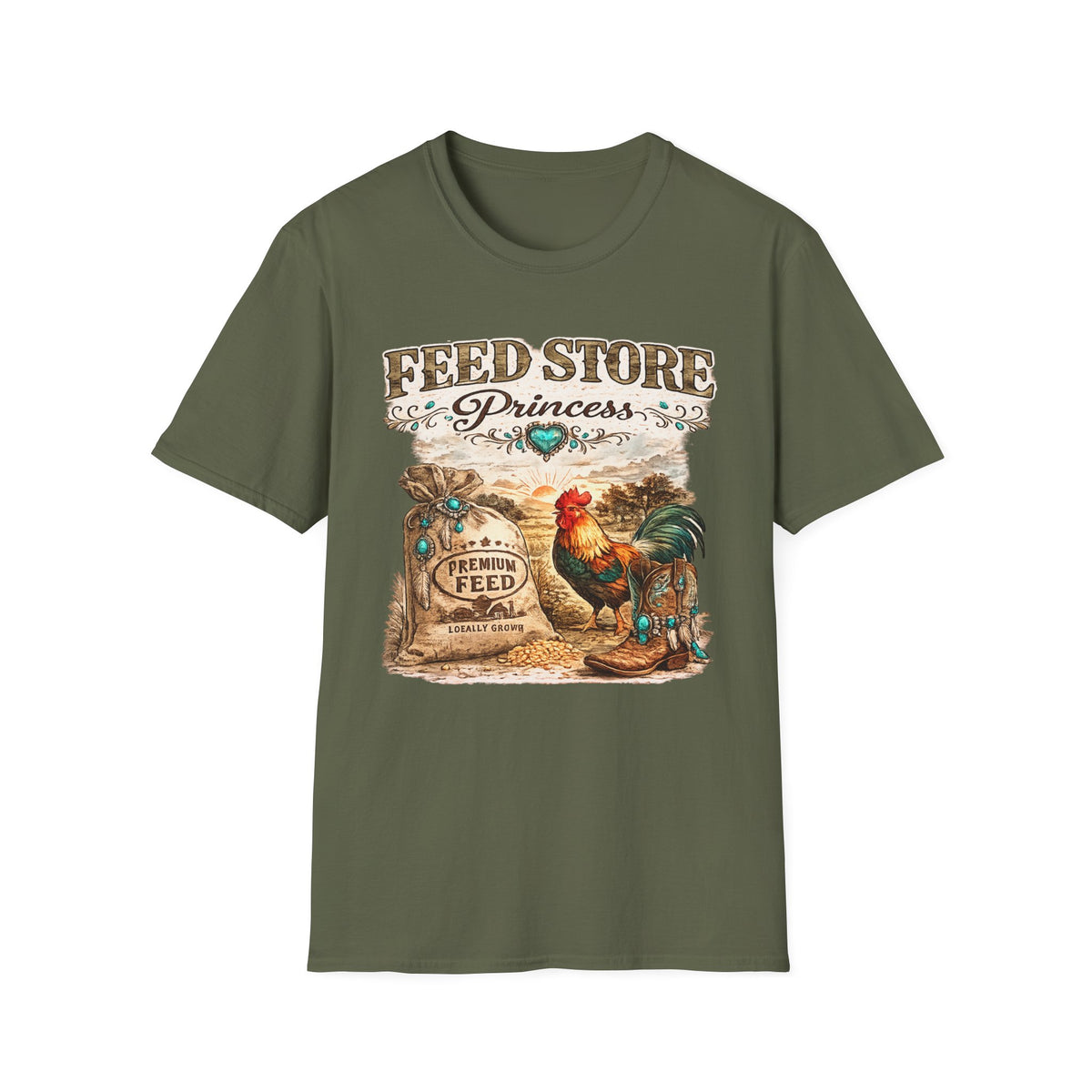 Feed Store Princess T-Shirt | Rooster Chicken Farm Vintage Sign