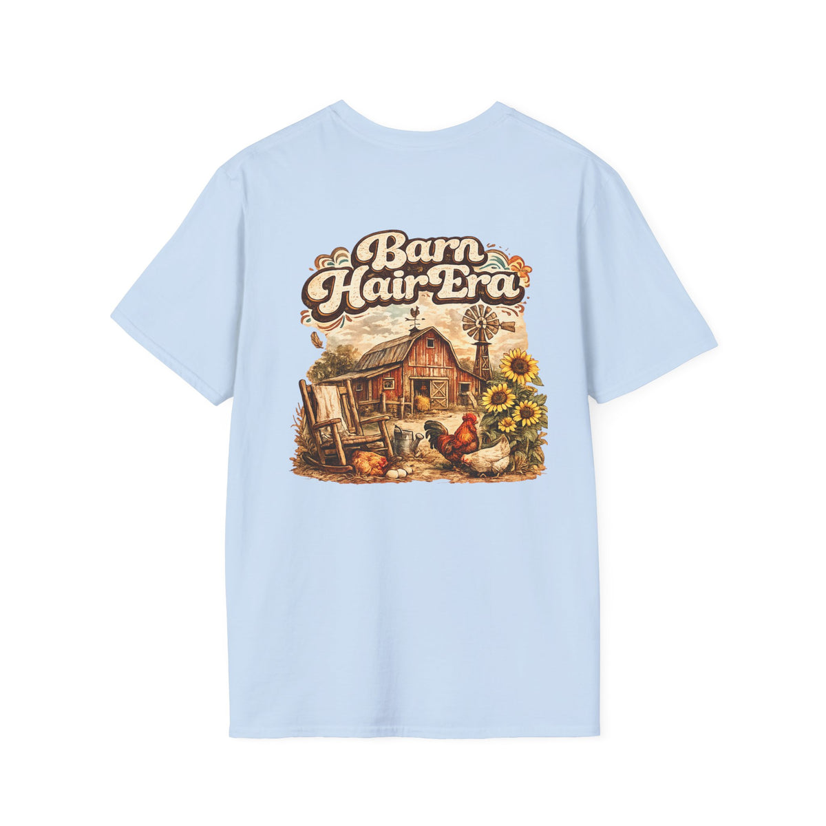 Barn Hair Co. rooster and sunflowers T-Shirt | Farm rustic logo tee