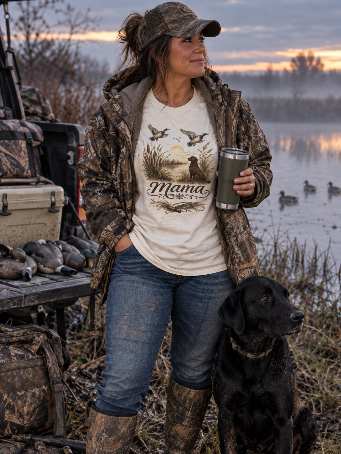 Mama Duck Family T-Shirt | Ducks Flying Over Pond, Mom Wildlife Tee