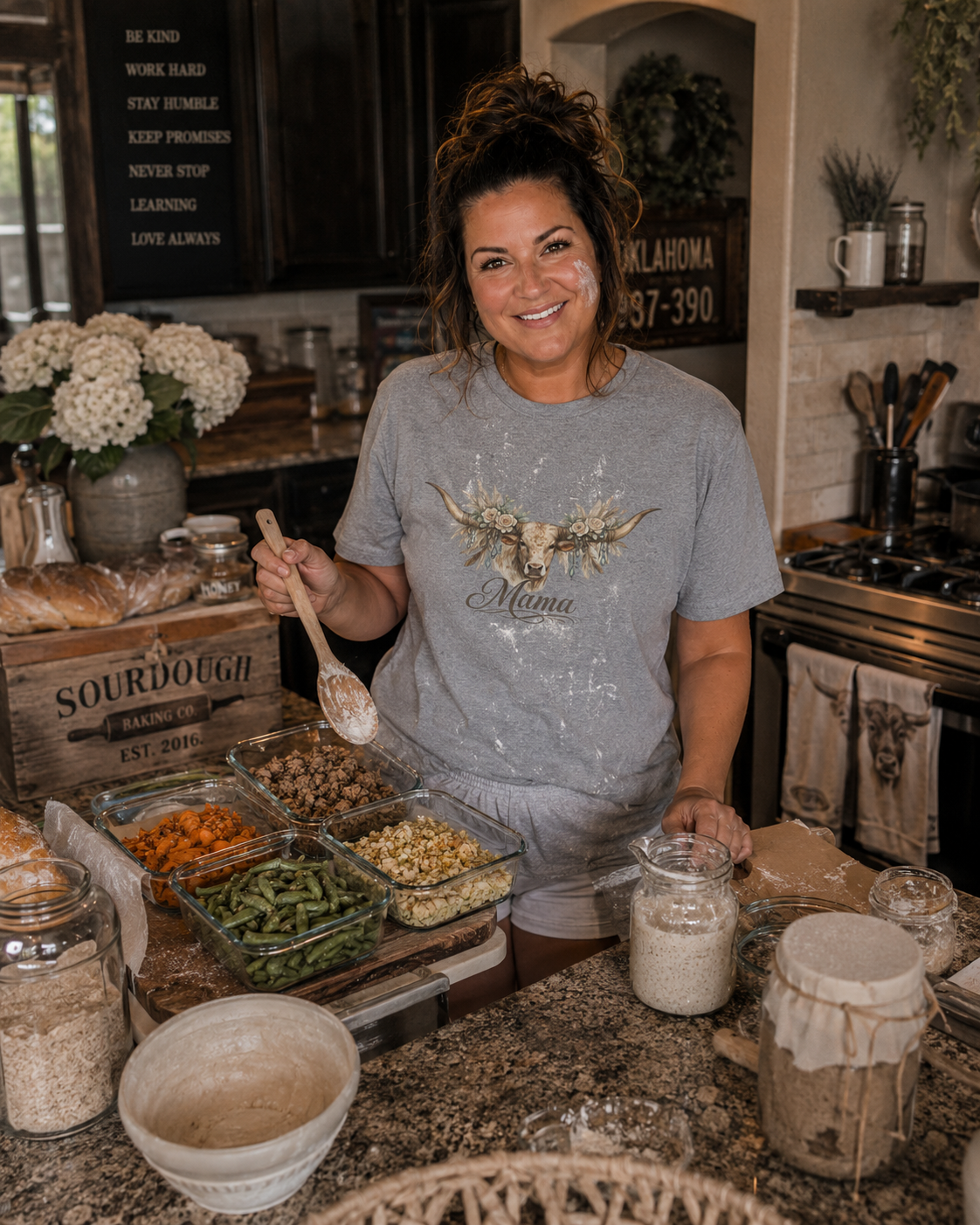 Floral Longhorn Mama T-Shirt | Cow Skull Boho Graphic Tee