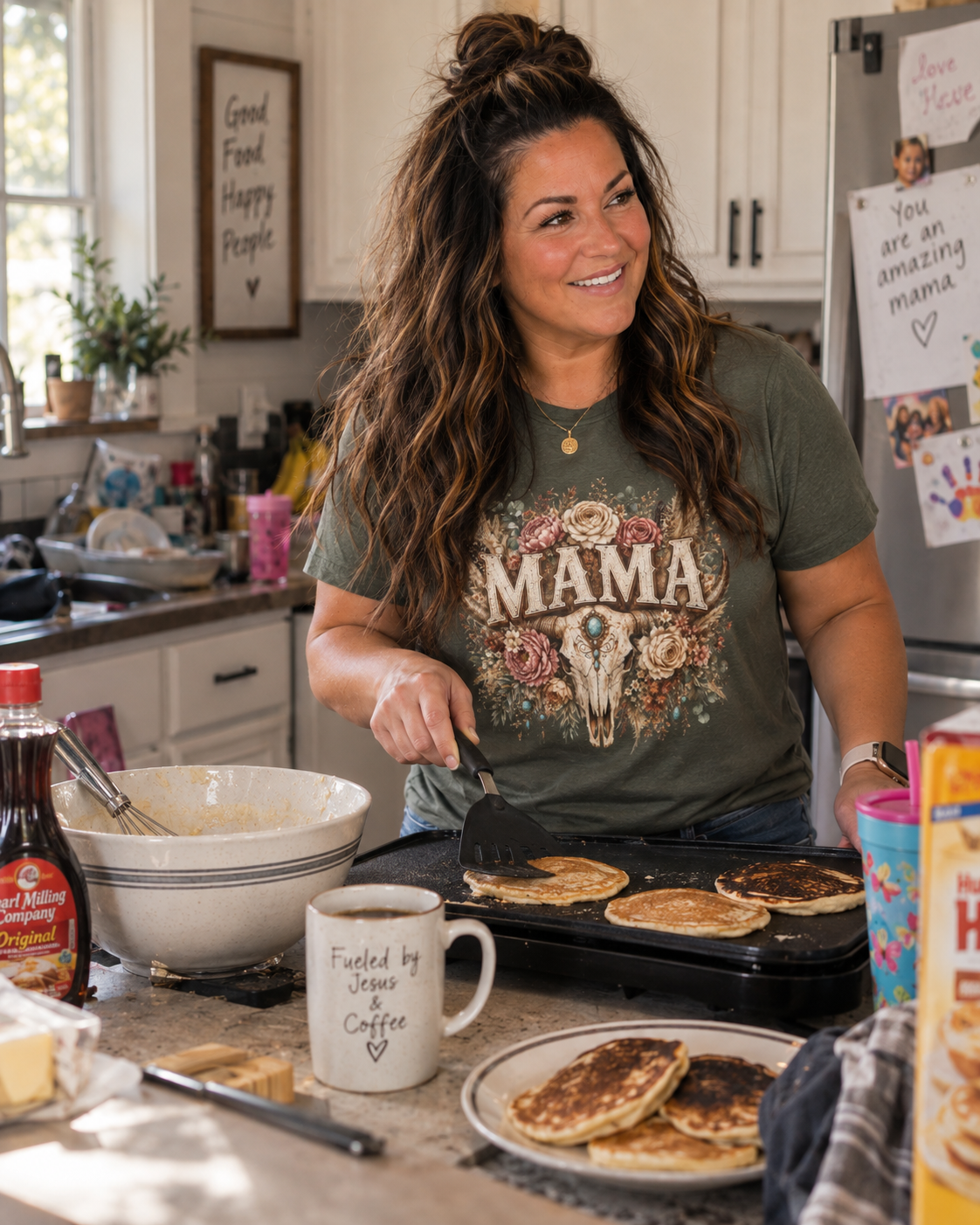 Mama floral cow skull T-Shirt | Boho country mom tee
