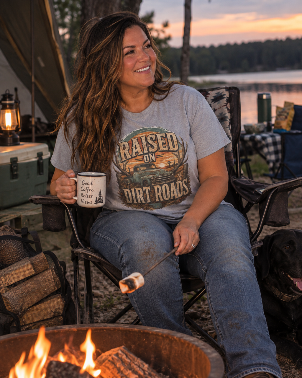 Raised on Dirt Roads T-Shirt | Truck, Antlers, Sunset Rustic Design