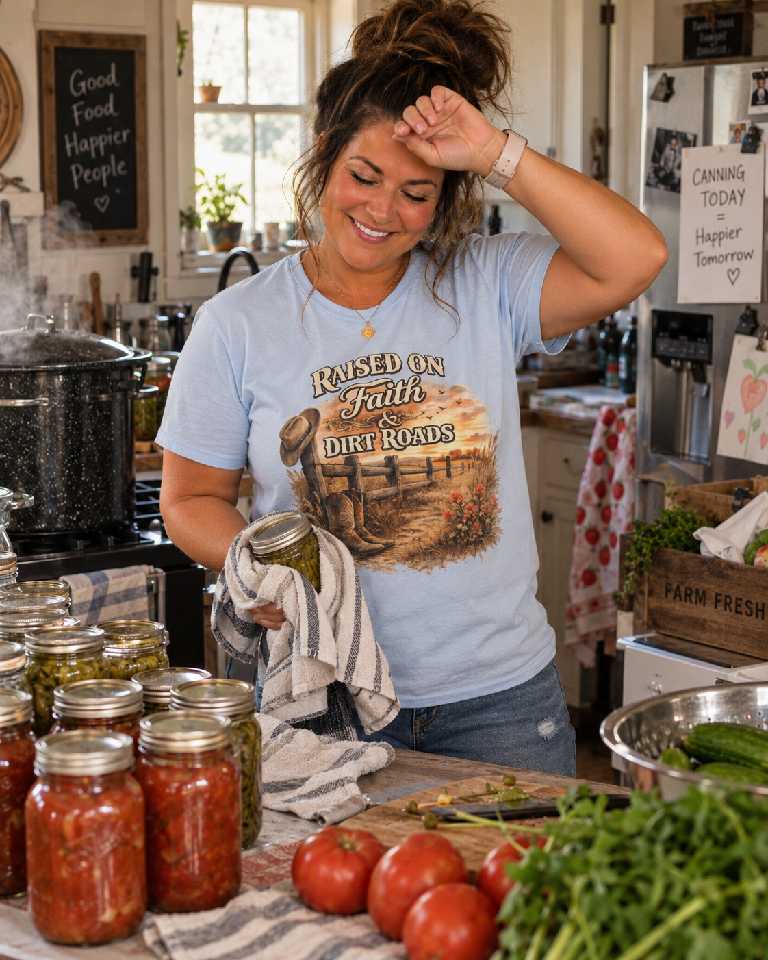 Raised on Faith & Dirt Roads T-Shirt | Country Farm Faith Graphic