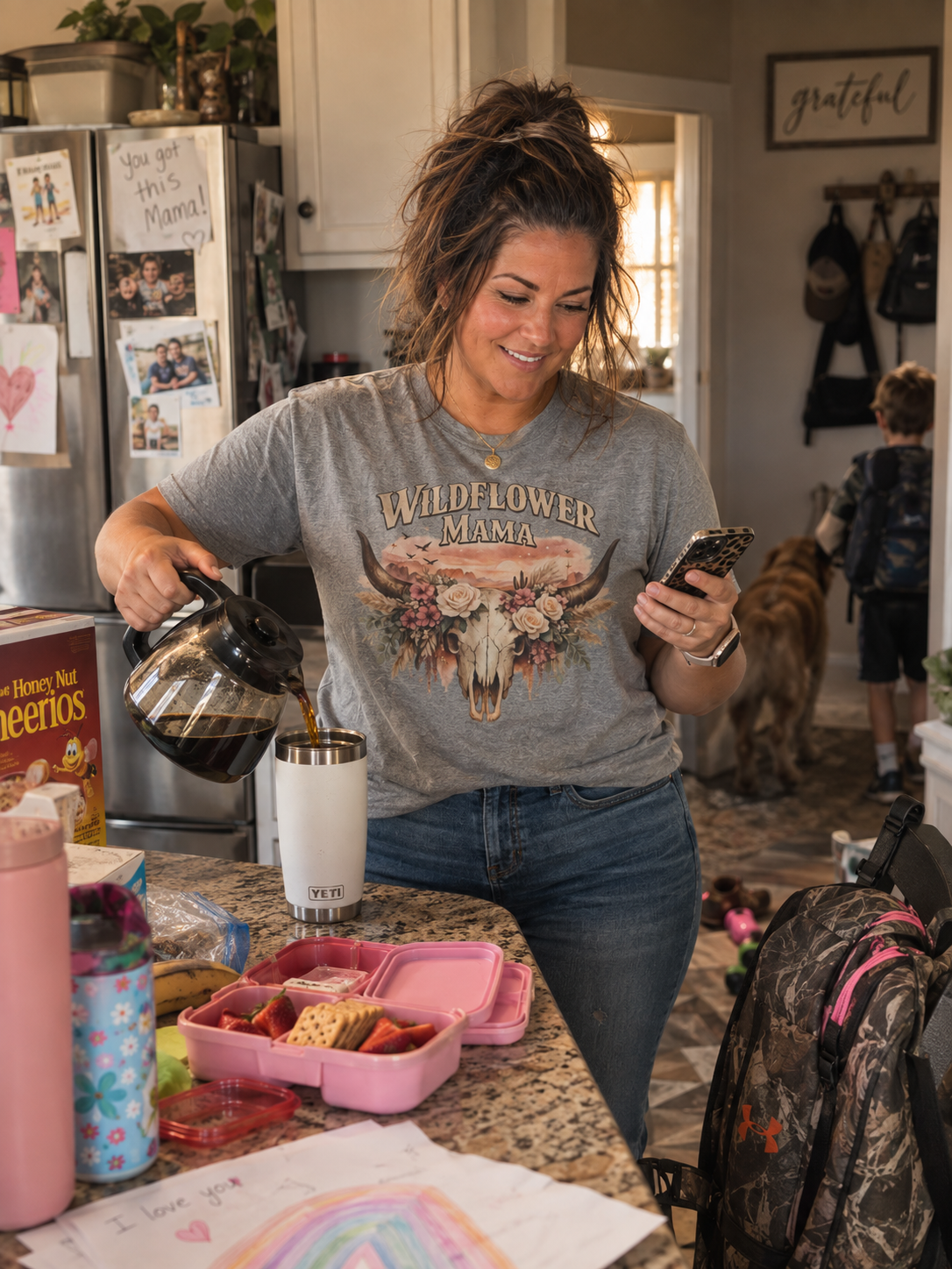 Wildflower Mama T-Shirt | Floral Cow Skull Design